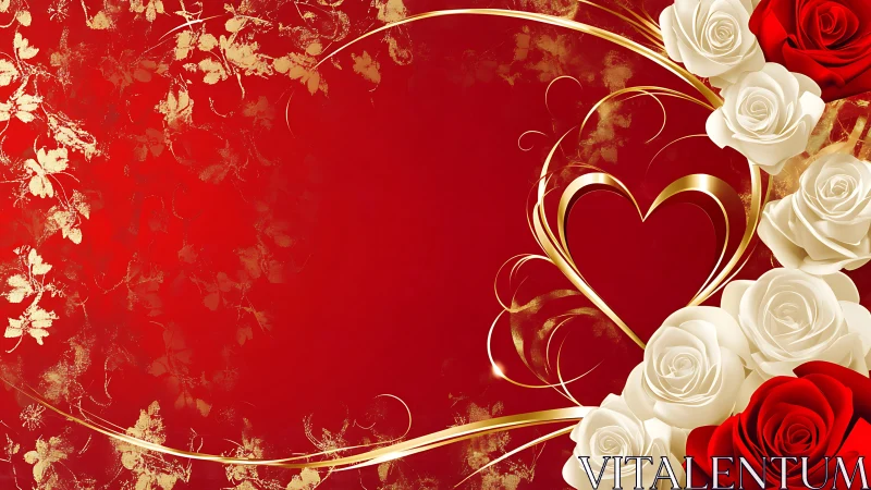 Elegant Red and Gold Heart with Luxury Roses Design