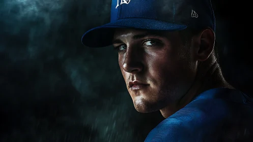 Low key portrait isolates baseball player with dramatic rim lighting