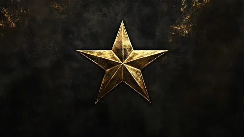 Metallic five-pointed star is centered on dark surface