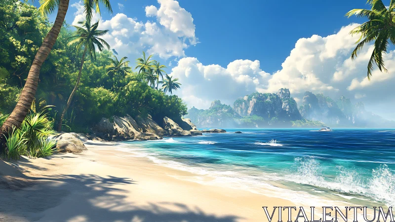 Tropical Coastal Landscape with Limestone Formations Digital Render