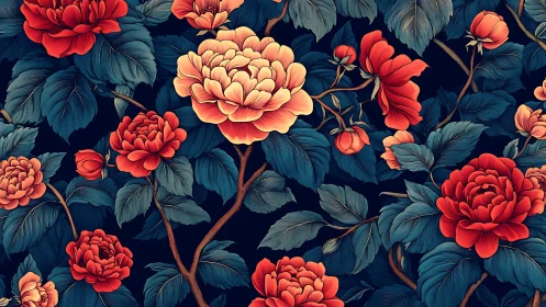 Crimson Peonies Dance Against Midnight's Velvet Canvas