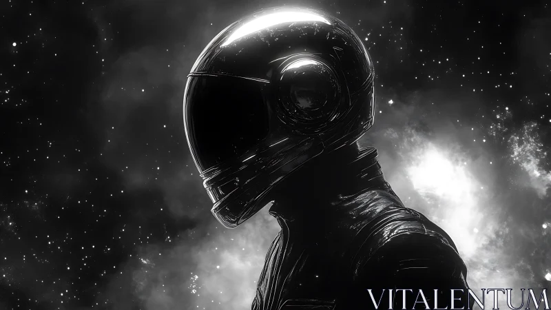 Monochrome astronaut silhouette rendered in high-contrast light