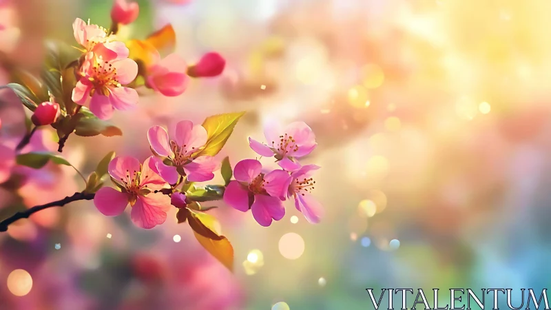 Spring Blossoms Glow in Warm Golden Bokeh Light.