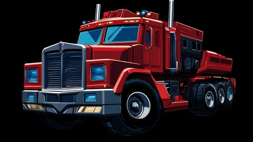 Red stylized semi truck rendered in bold digital illustration