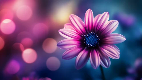 Magenta Daisy Bloom Against Bokeh Gradient Background.