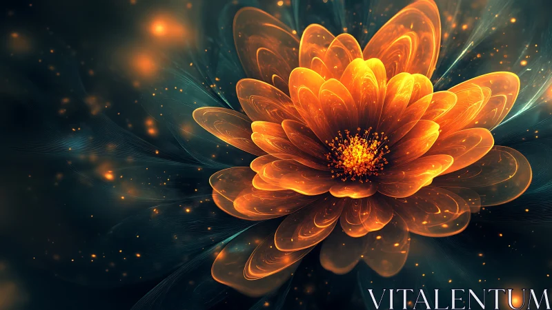 Glowing golden flower unfolding in a dreamy cosmic night.