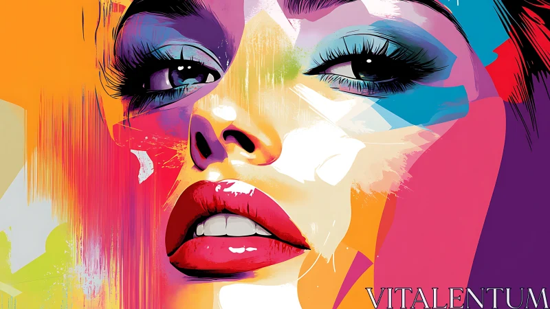 Vivid female portrait explodes with layered neon color fields.