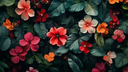 Vibrant Blooms in Lush Foliage. Colorful Garden.