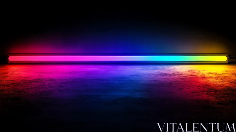 Horizontal neon spectrum tube illuminates textured floor surface