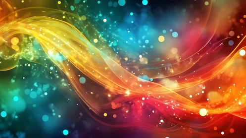 Curved multicolor light streaks intersect across dark gradient