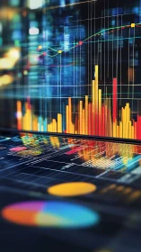 Vibrant digital market dashboards with neon financial charts.
