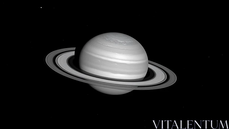 Graceful ringed planet drifting quietly through space.