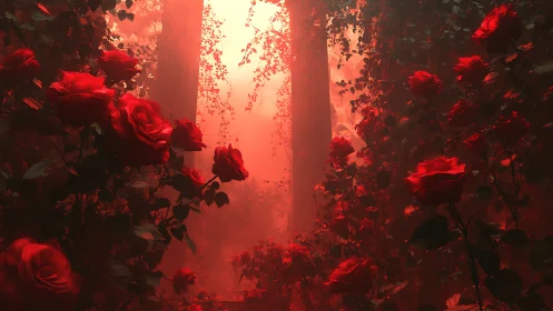 Red Roses in Ethereal Mist.