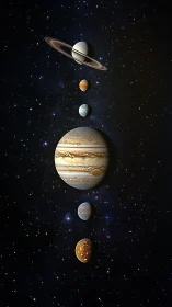 Planets align in a luminous cosmic staircase of deep space