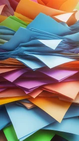 Layered sheets of colorful paper form an abstract cascade.
