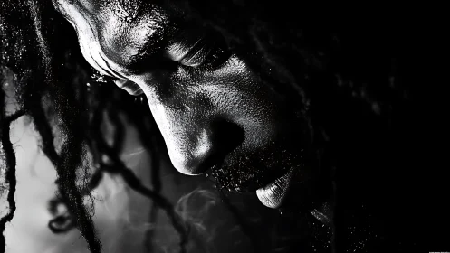 High-contrast side-lit portrait isolates textured skin and profile