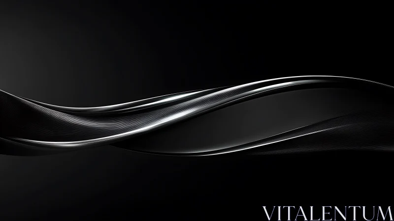 Sleek metallic wave ribbon on deep black background.