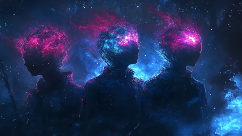 Triadic spectral silhouettes with bioluminescent neural flares