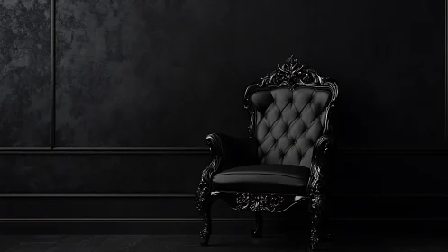 Elegant black throne chair inviting quiet, moody comfort.