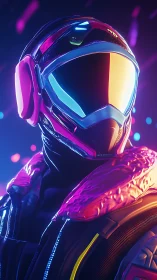 Neon-suited space explorer glowing in soft futuristic light.