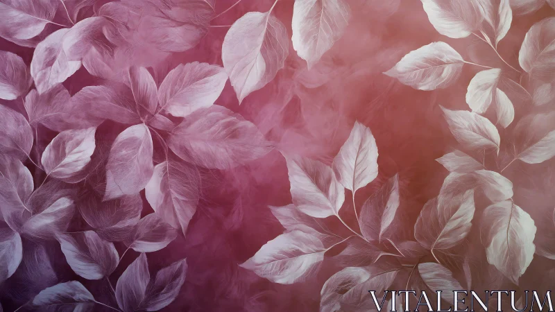 White translucent leaves overlay soft pink gradient background