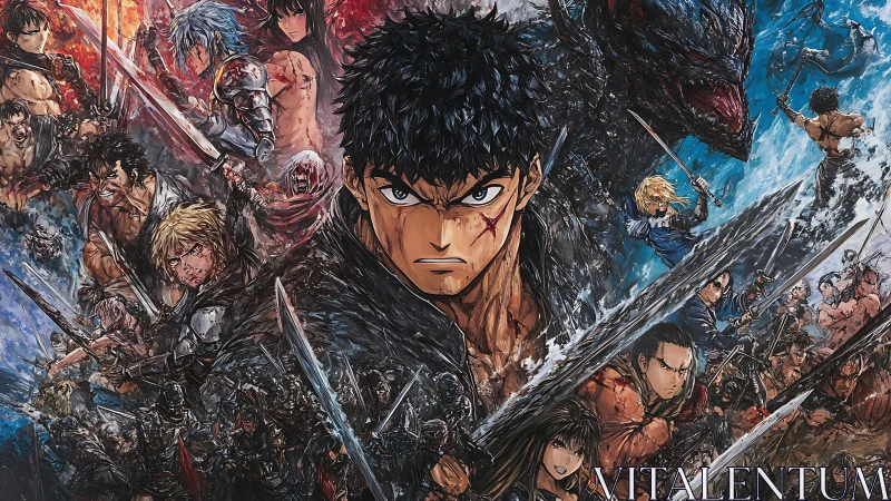 Fierce anime warriors gathered in an intense battle collage.