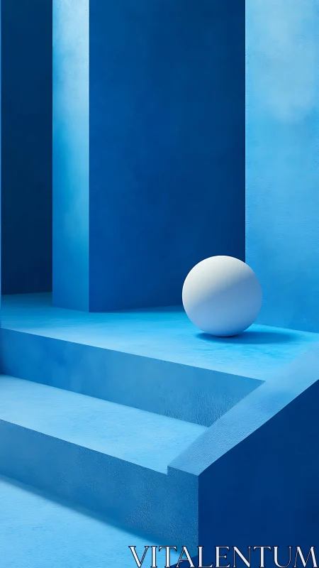 Matte blue architectural steps with single diffuse shaded sphere