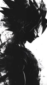 High-contrast anime warrior silhouette with ink dispersion profile.