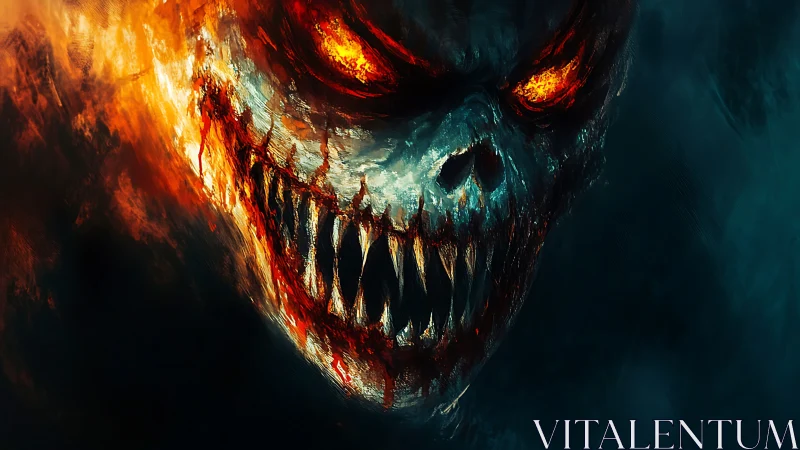 Infernal demonic skull portrait with molten eyes and fanged maw