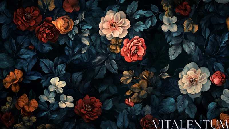 Midnight Bloom: Luminous Florals Dance Against Deep Indigo.
