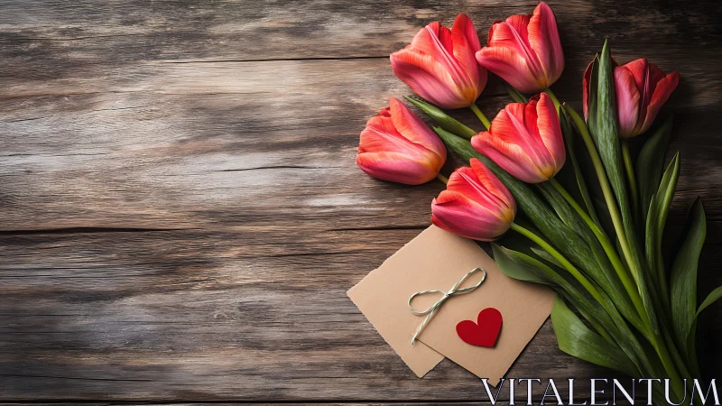 Tulip confessions and paper-heart promises on rustic wood.