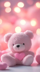 Pink Teddy Bear Holding Heart in Dreamy Bokeh Light