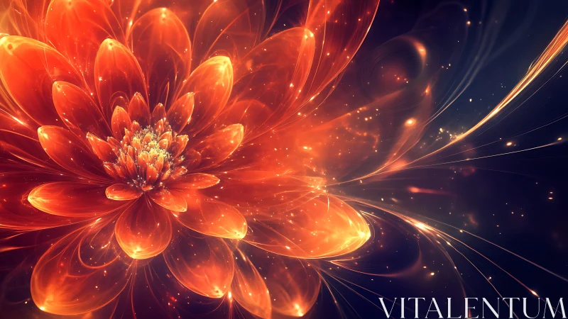 Digital painting of luminous cosmic dahlia bloom in motion.