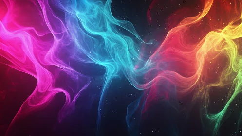 Colorful nebula ribbons flow through deep cosmic void