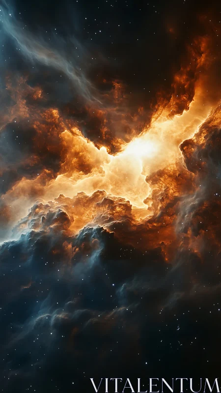 Stellar nebula clouds with blazing orange ionized core.