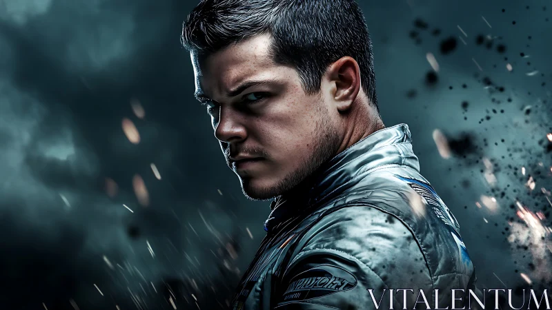 Futuristic racer portrait rendered in dramatic photoreal detail