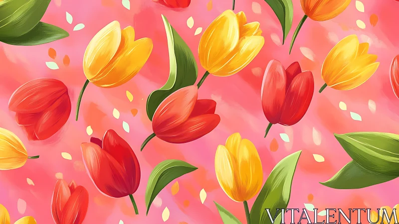 Vibrant Tulip Composition with Gradient Pink Background and Layered Petals.