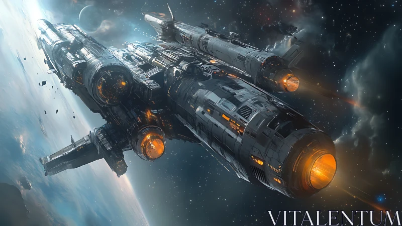 Heavy orbital assault cruiser with tri-engine plasma drives