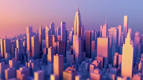 Wireframe highrise cityscape in warm gradient lighting.