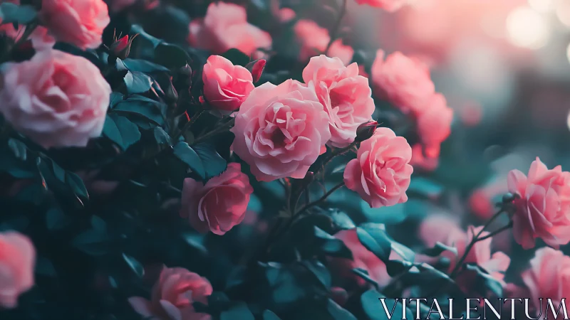 Pink Roses with Shallow Depth of Field and Teal-Green Color Grading