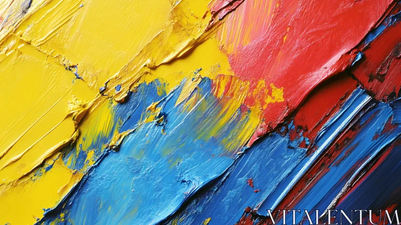 Bold Abstract Painting in Red, Yellow, and Blue Palette.
