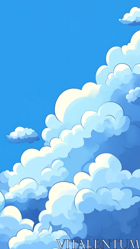 Layered cartoon clouds rising in a vivid summer sky.