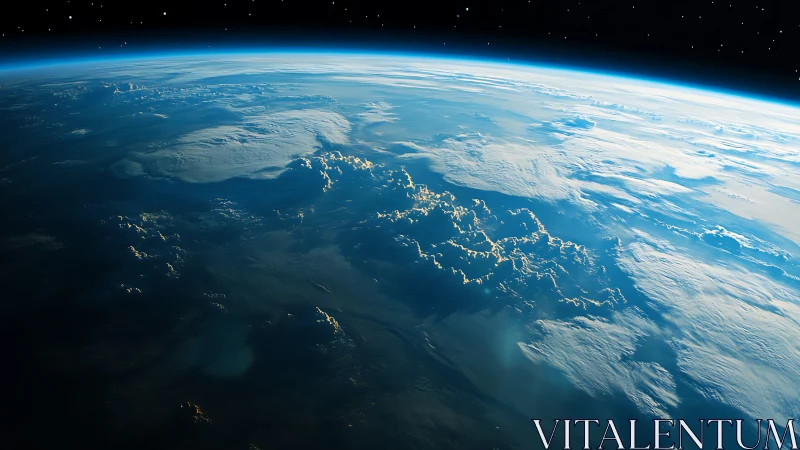 Low Earth orbit perspective reveals illuminated cloud tops and limb