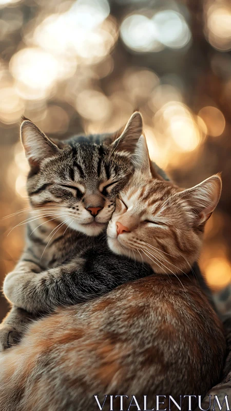 Two Tabby Cats Cuddling Together.