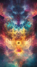 Symmetric cosmic nebula portal with radiant stellar core.