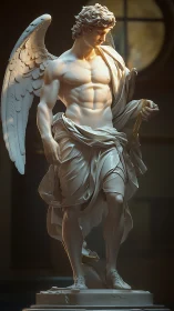 Moonlit marble archangel poised between wrath and mercy.