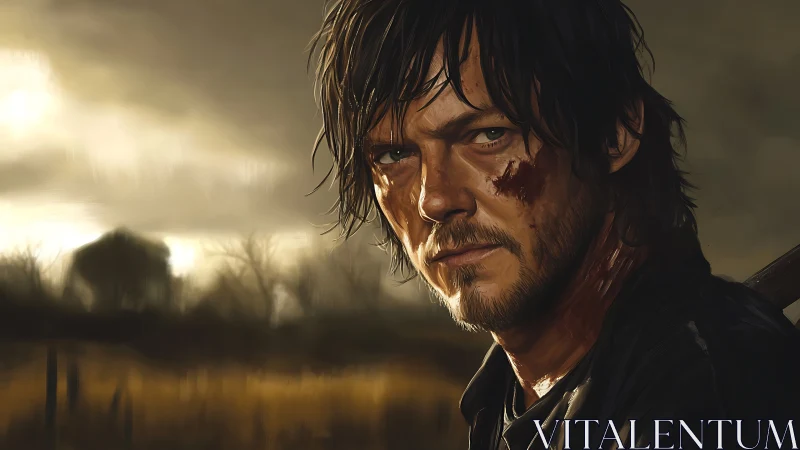 Weather-beaten survivor studies the stormy horizon in silence