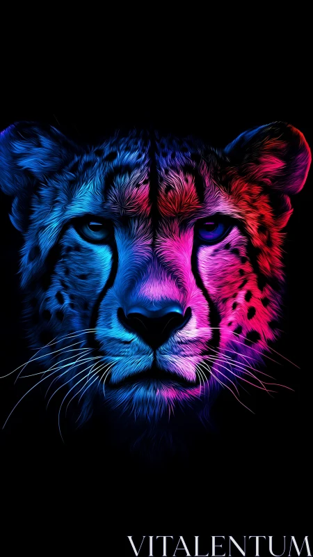 Neon Dichromatic Feline Portrait with Luminous Color Division.