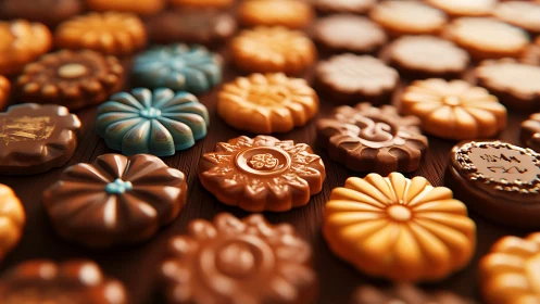 Three-Dimensional Rendered Cookies with Decorative Patterns and Varied Finishes