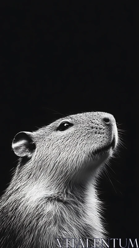 Rodent stargazer rises from darkness in crisp monochrome